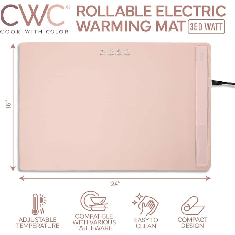 COOK WITH COLOR 350W Electric Food Warming Mat - Portable, Adjustable, Quick Heating Auto Shut-Off, Rollable Silicone Pad