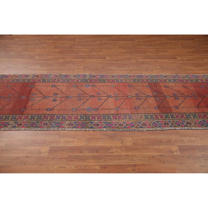 Hand Knotted Oriental 100% Wool Carpet Traditional Tribal Oranges & Rust Sirjan Runner Rug - 11' 3'' X 3' 0''
