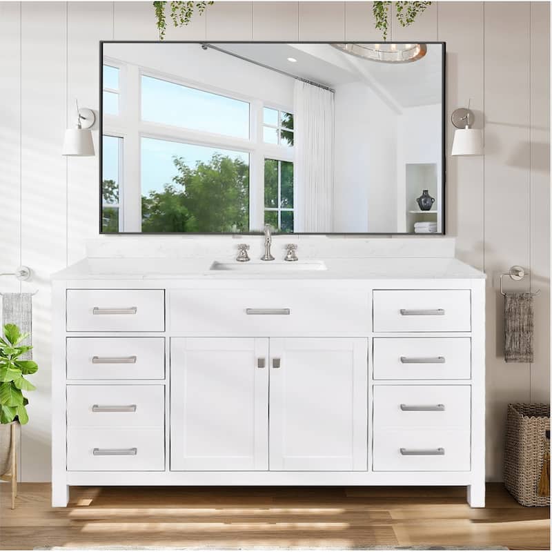 PROOX Freestanding Bathroom Vanity Engineer Stone with Ceramic Rectangular Sink