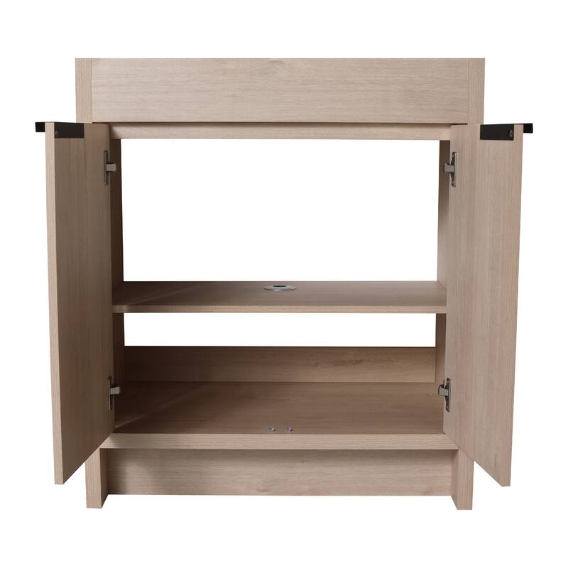 Freestanding Bathroom Vanity with Ceramic Sink, Adjustable Shelf, Soft Closing Doors & Metal Handles - 30in L Plywood