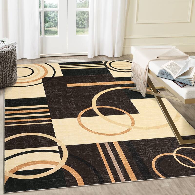 Washable Rugs for Living Room Bedroom Circles Pattern Rug Modern Geometric Area Rug