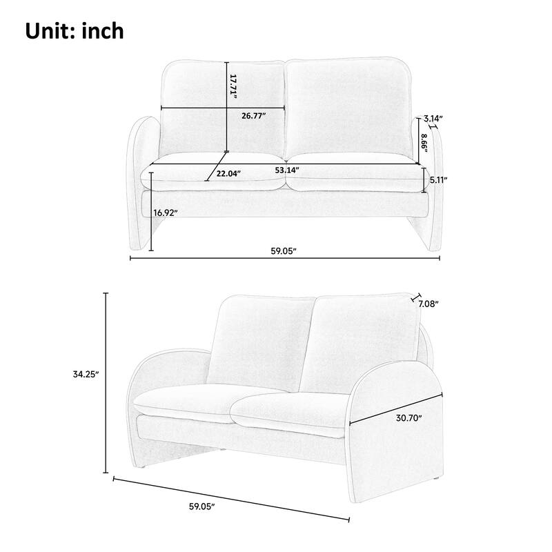 59" Lambswool Fabric Upholstered Loveseat Sofa with High Back & Toss Pillows 2 Seater Leisure Couch ,Tool-Free Assembly