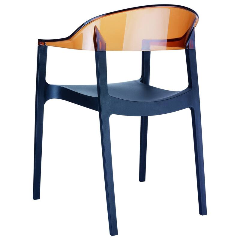 32" Black and Amber Transparent Stackable Outdoor Patio Dining Arm Chair