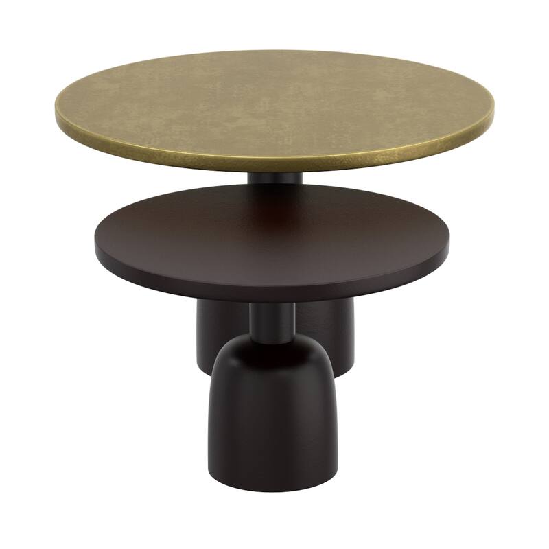 Industrial Chic Cast Aluminum 2pc Round Coffee Table Set - Antique Gold & Black