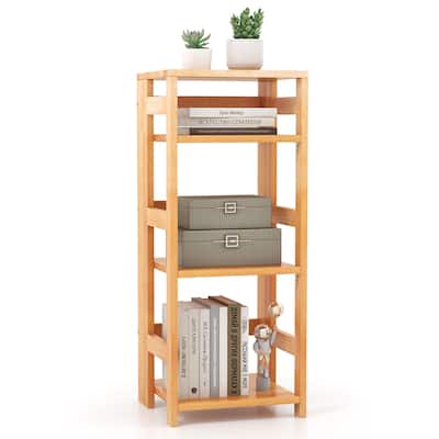 Gymax 4-Tier Bookshelf Floor Storage Shelf w/ Rubber Wood Frame
