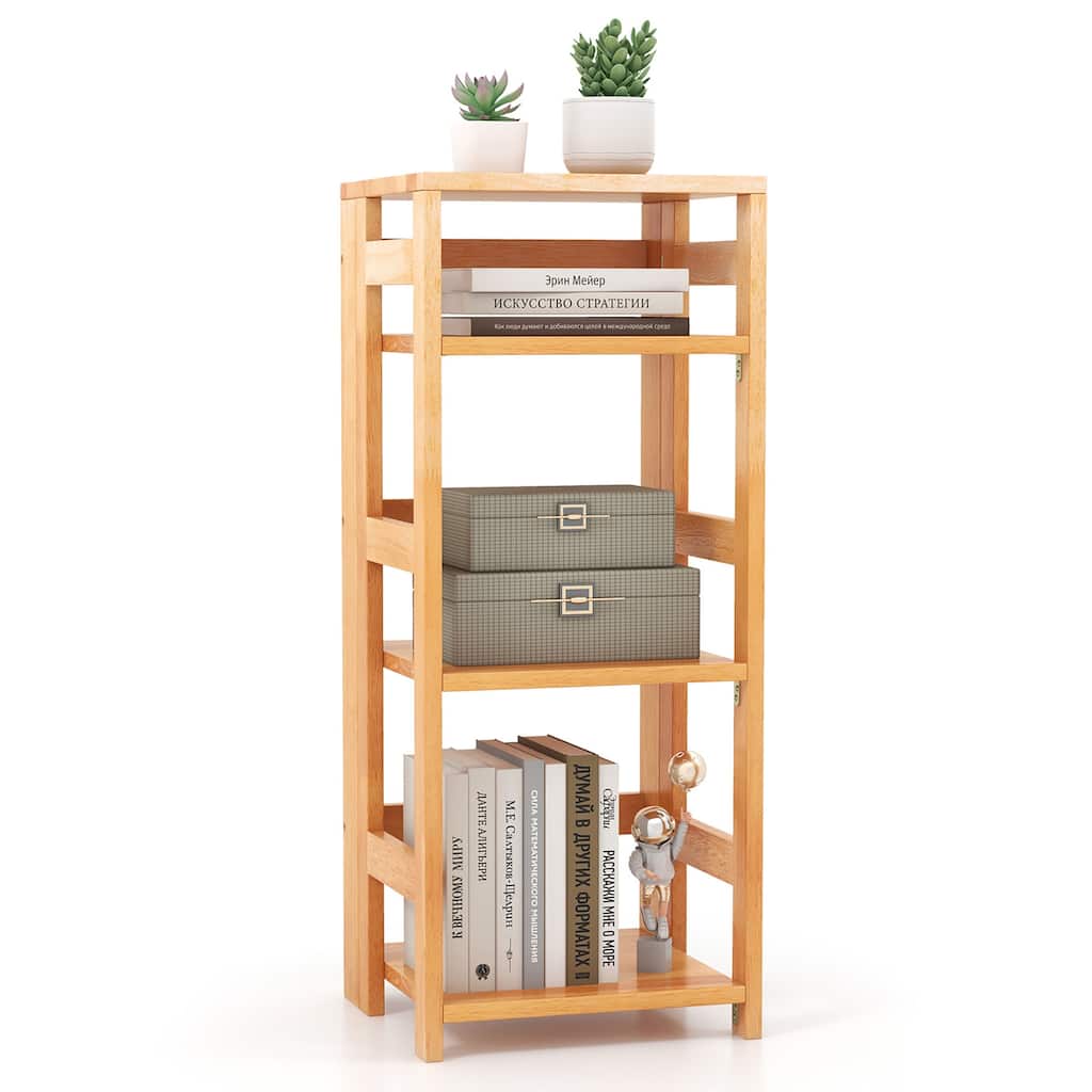Gymax 4-Tier Bookshelf Floor Storage Shelf w/ Rubber Wood Frame
