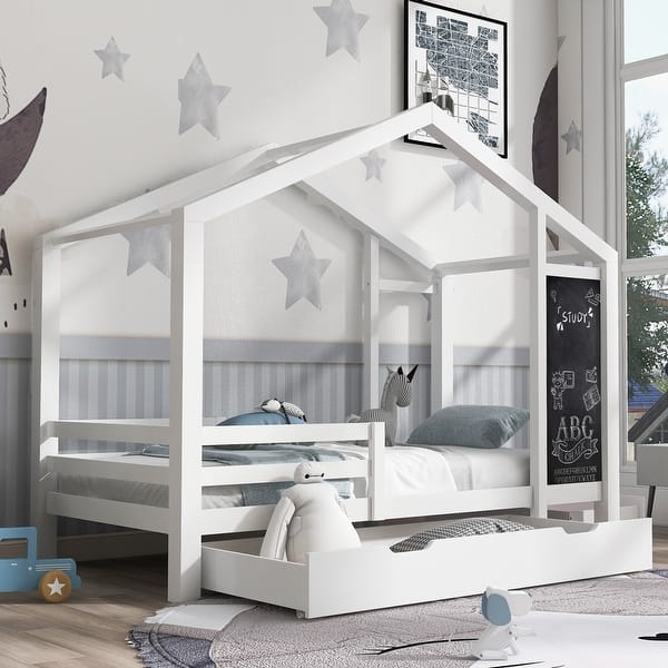 slide 2 of 24, Kids Storage Bed House Bed with 2 Drawers White - Full