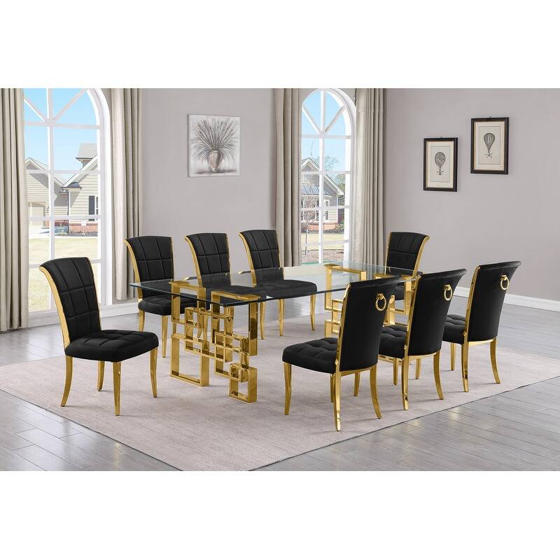 Best Quality Furniture D223/4-SC320-7 Dining Set with 95" 15mm Glass