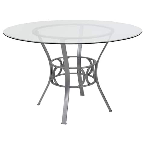 48'' Round Glass Dining Table with Crescent Style Metal Frame - 48"W x 48"D x 29.5"H