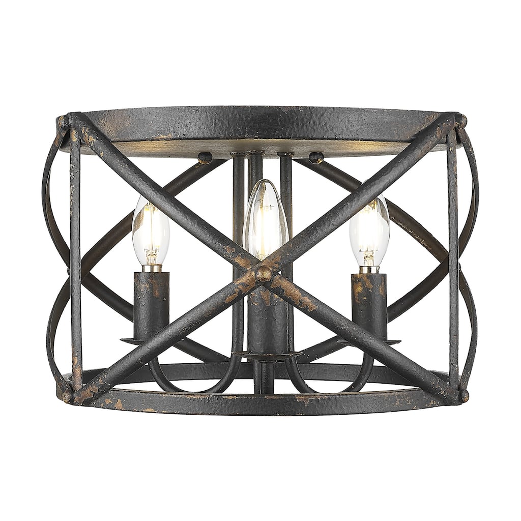 Golden Lighting 0890-FM Alcott 3 Light 15" Wide Flush Mount Drum