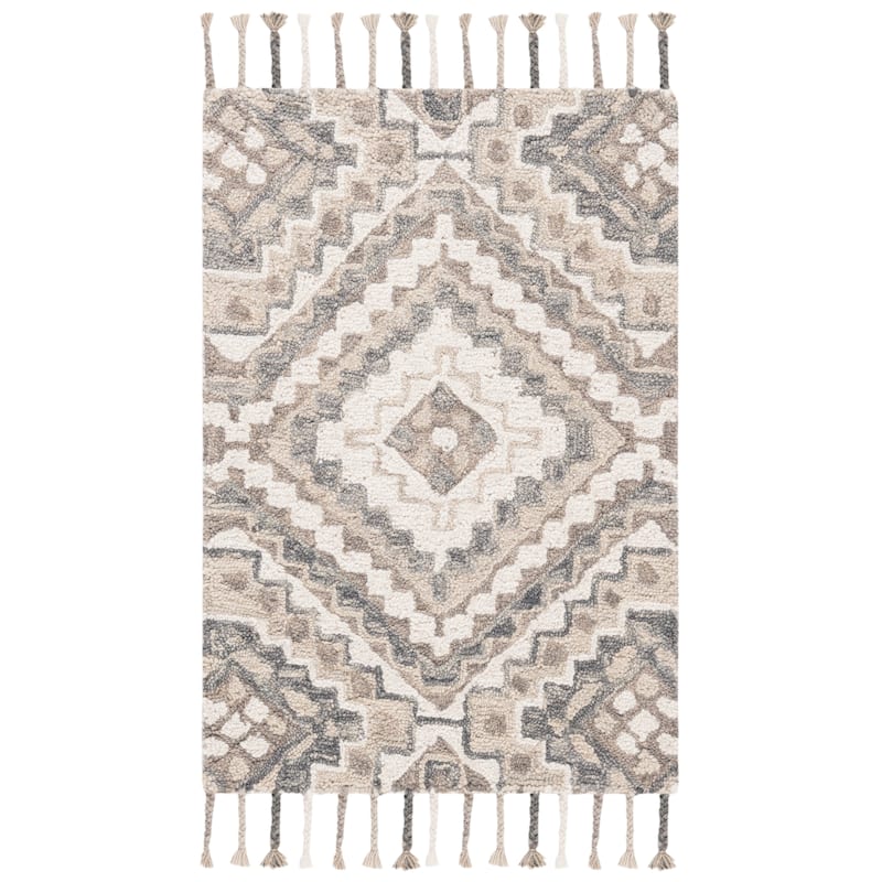SAFAVIEH Handmade Aspen Ksenia Moroccan Boho Wool Tassel Rug - 2' x 3' - Taupe/Ivory