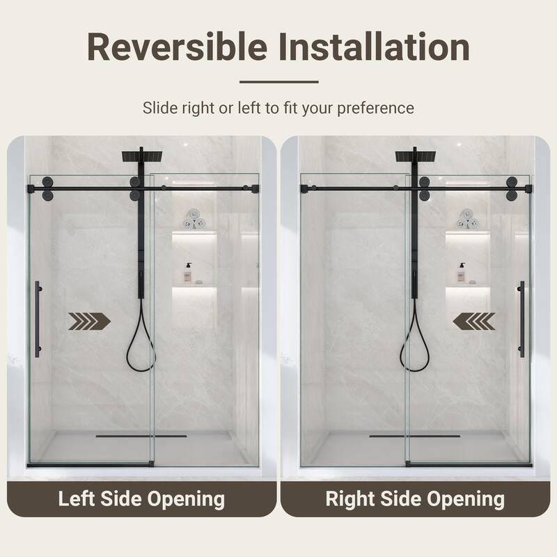 GDFStudio - Modern America Design Frameless Single Sliding Shower Door with 5/16" SGCC Tempered Glass & Stainless Steel Hardware