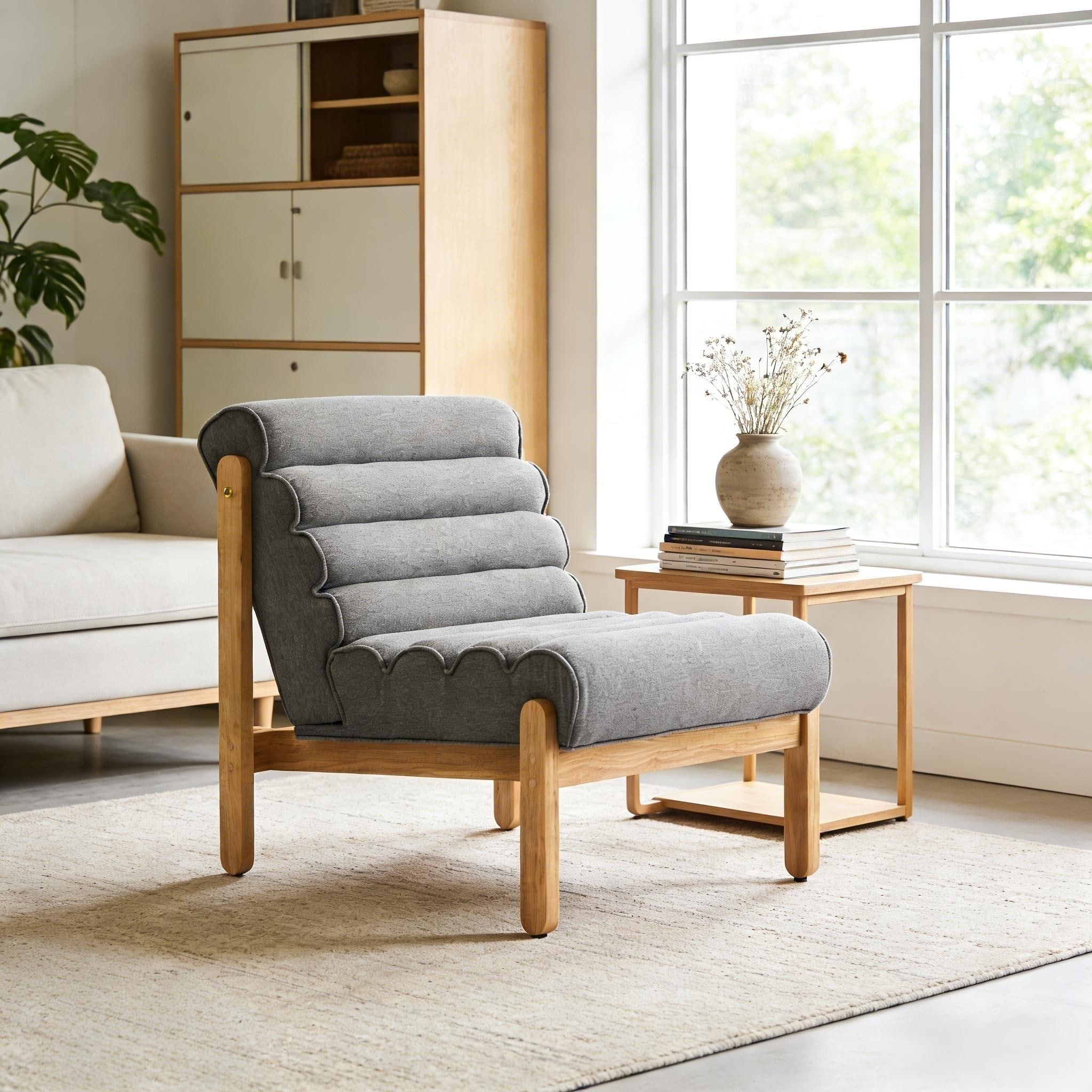 Reception Chair Side Chair Accent Chair with Wood Frame, Dark Gray Natural Reading Chair Lounge Chair Dressing Chair