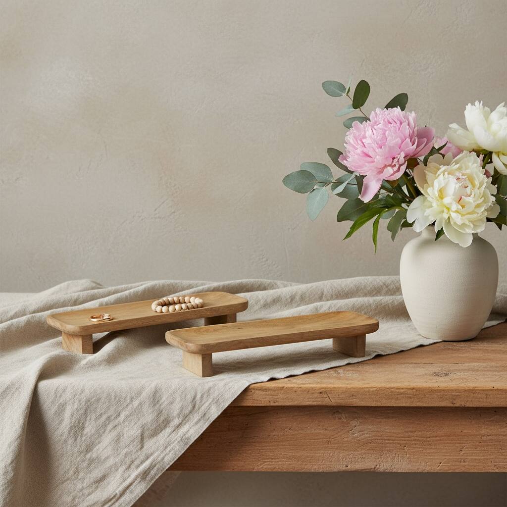 HomeRoots Set of Two Natural Solid Wood Riser Trinket Tray - 16.00 in. x 2.75 in. x 6.50 in.