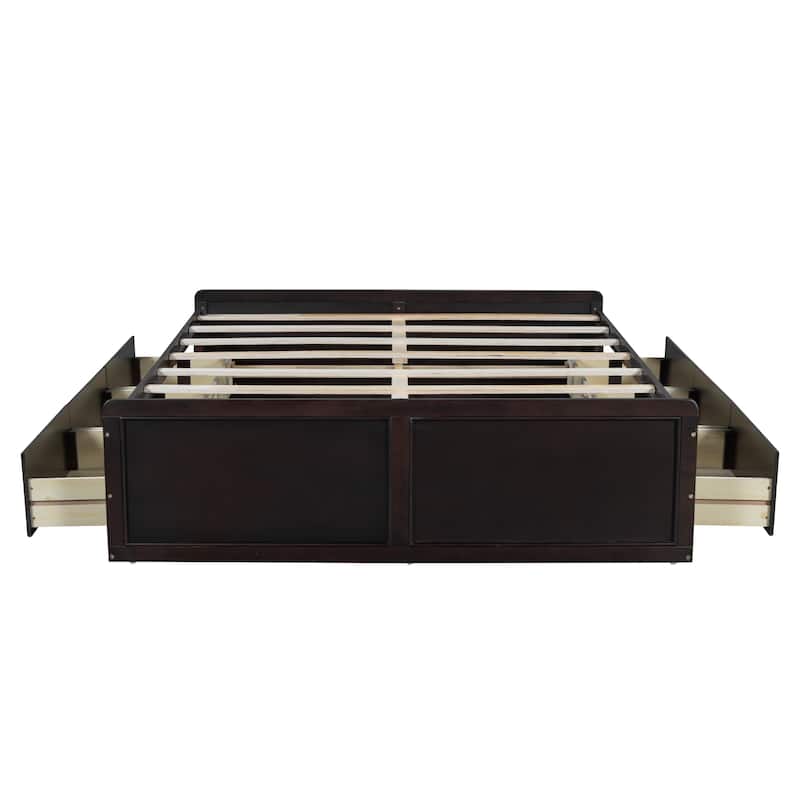 Queen Size Solid Wood Platform Bed with 6 Storage Drawers - No Box Spring Needed