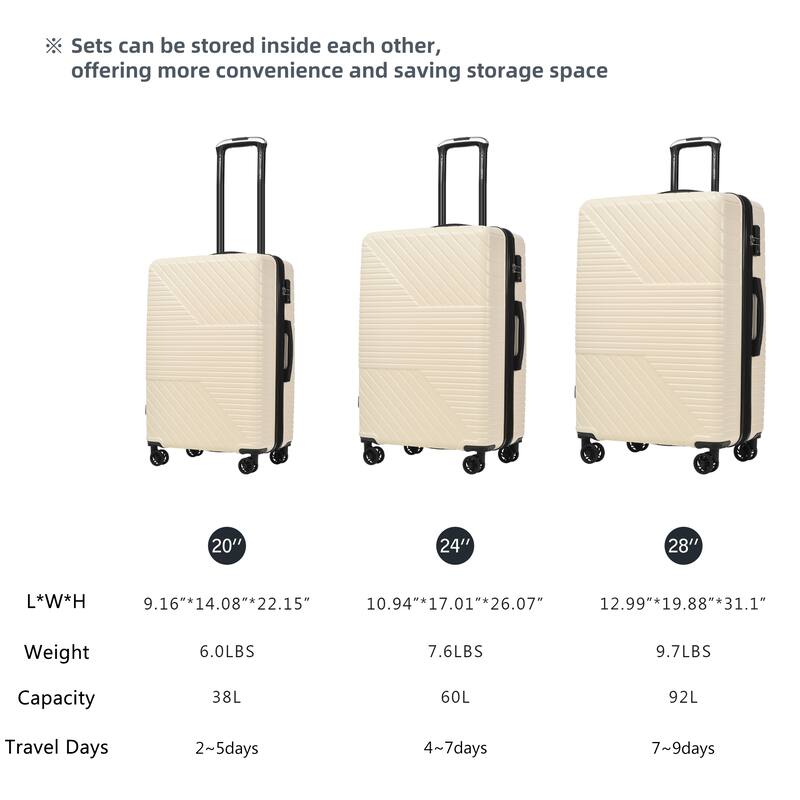 3 Piece Hardshell Luggage Spinner 8 Wheels Suitcase Sets (20"24"28")
