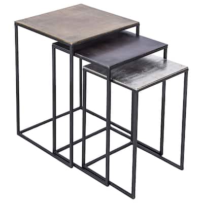 Set of 3 Antique Brass and Black Nested table 24"