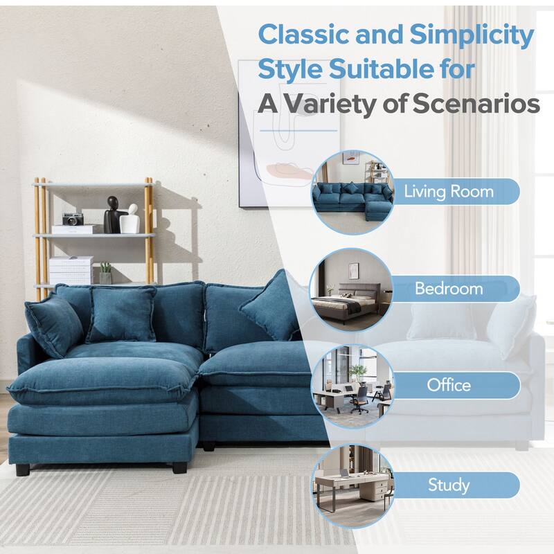 112.2" Modern L-Shaped 4-Seat Sectional Sofa with Removable Ottoman, 5 Plush Pillows, and Sturdy Construction
