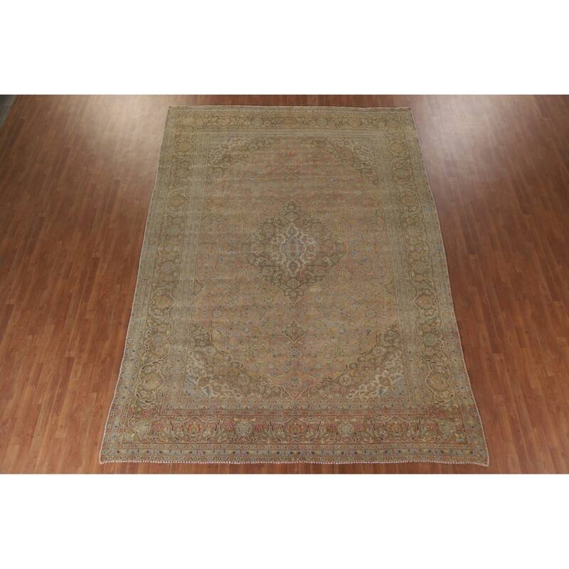 Hand Knotted Oriental 100% Wool Carpet Traditional Floral Pink Mashad Area Rug - 13' 0'' X 9' 6''
