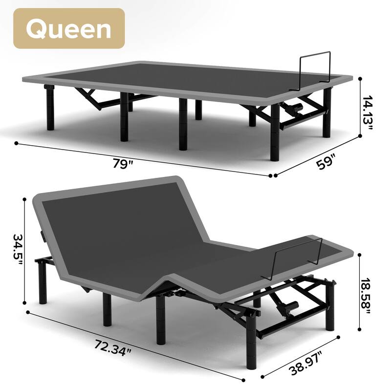 Anmytek Queen Size Adjustable Bed Frame with Head and Foot Incline Massage, Wireless Remote