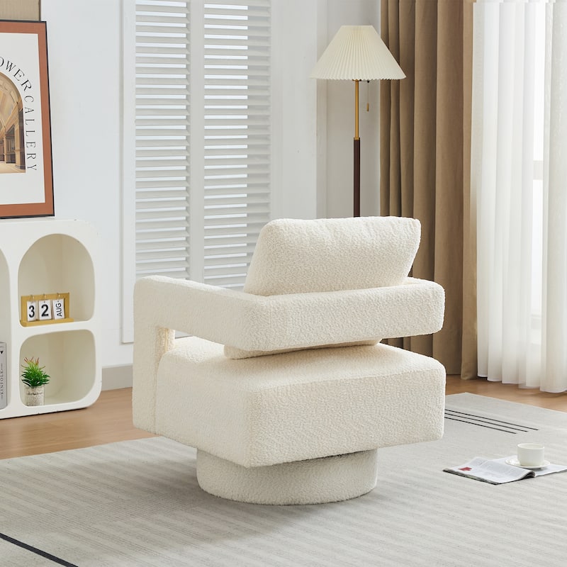 Homy Casa Modern Swivel Accent Chair Open Base, 360 Rotation Boucle