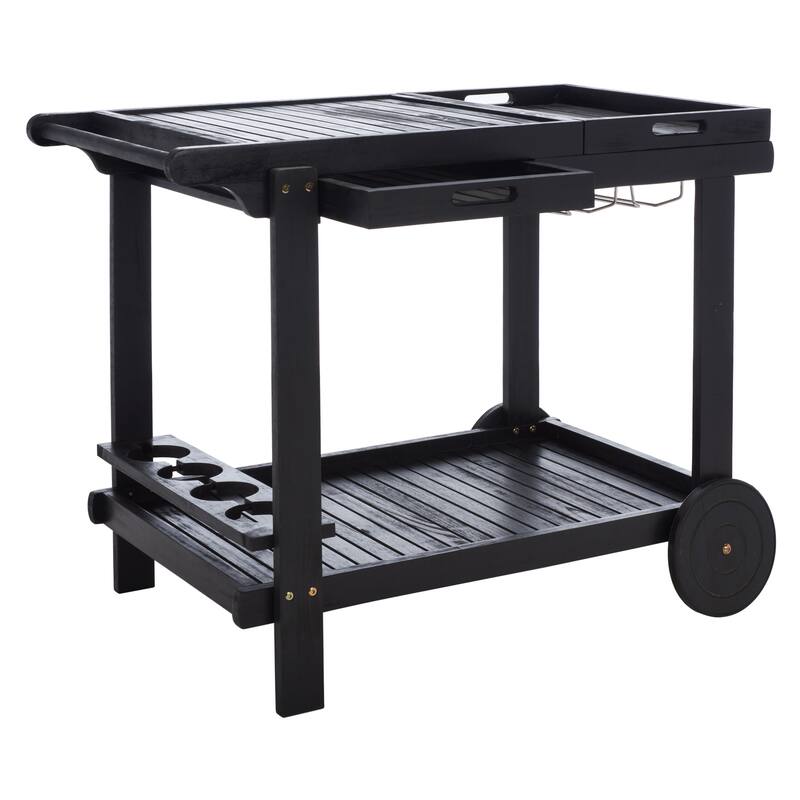 SAFAVIEH Outdoor Nallely Acacia Wood Tea Trolly - 24Wx39Dx30H
