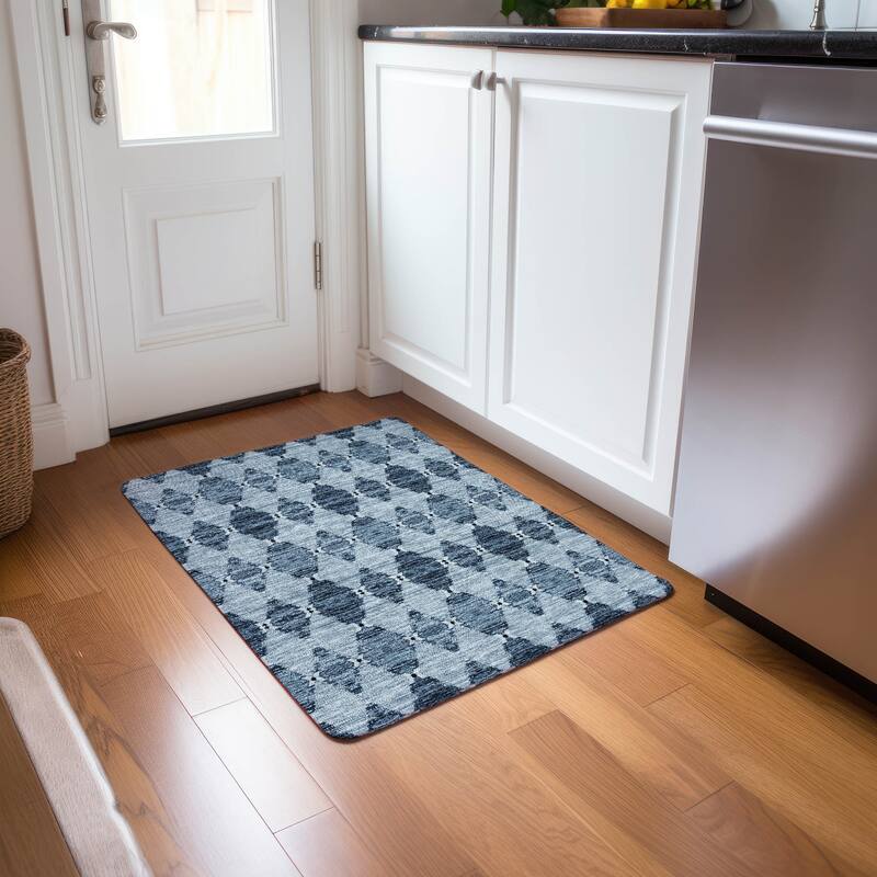 Machine Washable Indoor/ Outdoor Chantille Modern Boho Damask Rug - Blue - 1'8" x 2'6"
