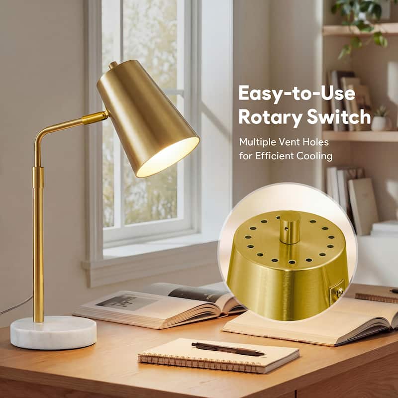 CO-Z 20-in Adjustable Desk Lamp with Marble Base - Antique Brass - Gold