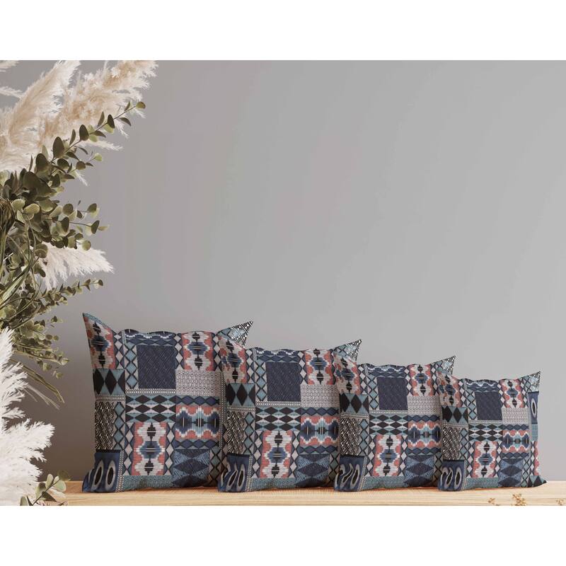 Patched Perfection Faux Suede Reversible Throw Pillow Blue and White