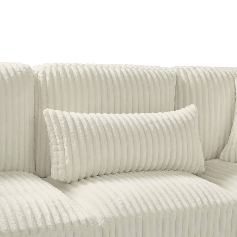 U-Shaped Sectional Sofa with Chaise Lounge, Oversized Corduroy Upholstered Sofa, 5 Seater Sofa with Removable Throw Pillows