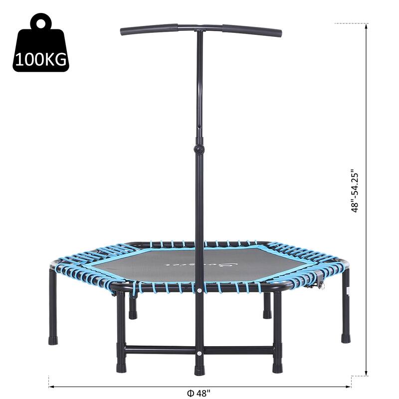 Foldable Fitness Trampoline for Adults with 3-Level Adjustable Handle - 41.25" L x 24.5" W x 4.75" H