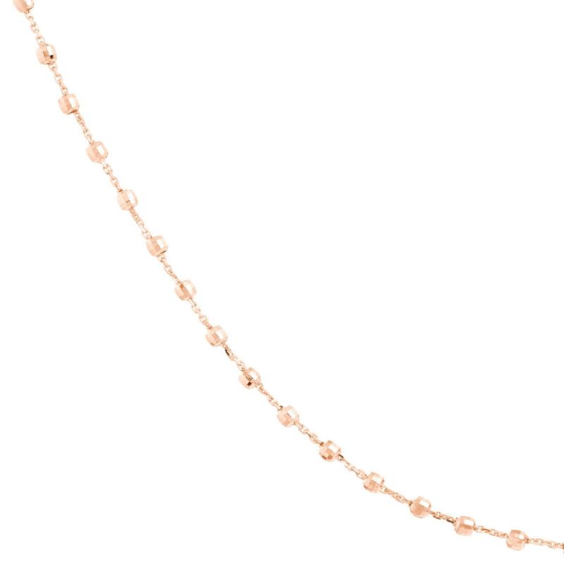 Curata 14k Rose Gold 2.5mm Diamond Cut Bead Stations Chain Necklace