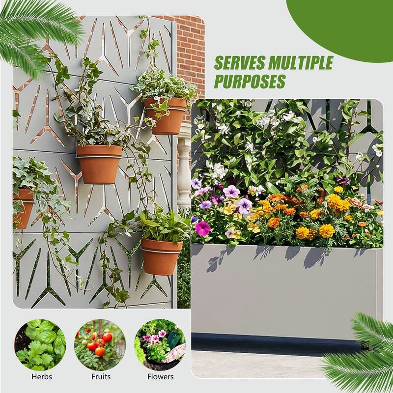 Metal Galvanized Planter Box with Trellis Privacy Screen Lockable Wheels