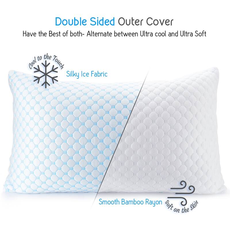 Nestl Coolest Heat and Moisture Reducing Ice Silk Pillow - Gel Infused Adjustable, Breathable, and Washable Memory Foam Pillow