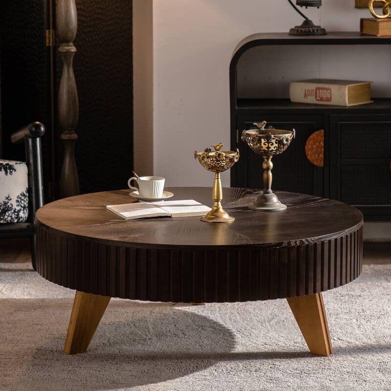 Retro Round Retro Coffee Table with 3 Legs for Living Room