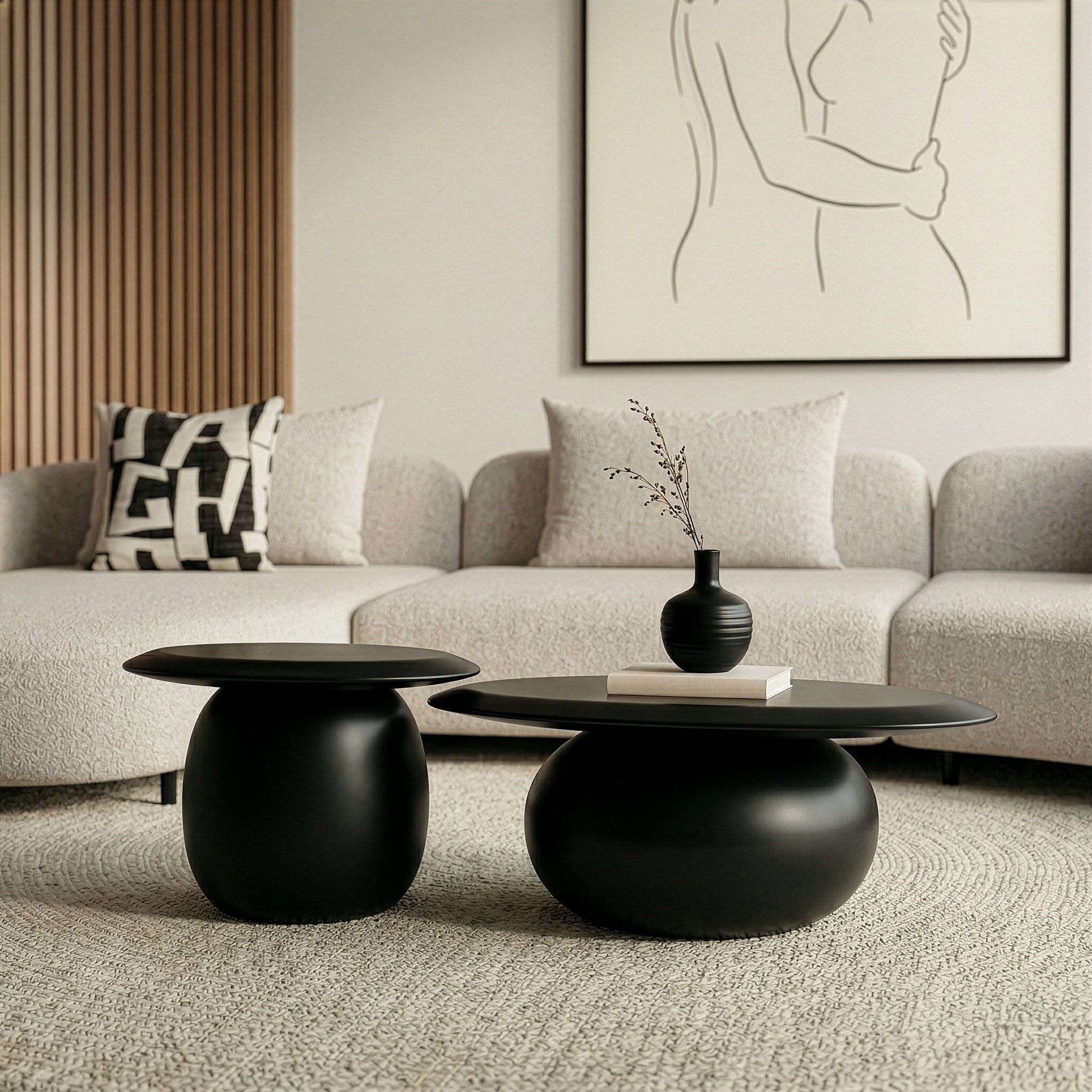 Kalvin Modern Black Concrete Nesting Coffee Table Set