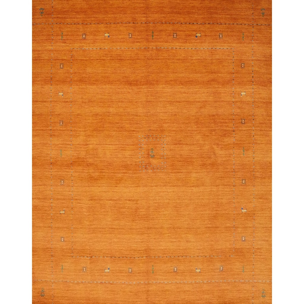 Hand Knotted Oriental 100% Wool Carpet Tribal Animal Pictorial Oranges & Rust Gabbeh Area Rug - 8' 0'' X 7' 11''