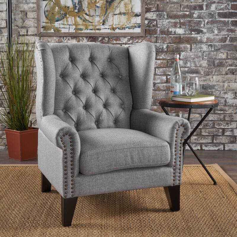 Roomfitters Tufted Wingback Accent Chair, Upholstered Armchair with Nailhead Trim and Solid Wood Legs