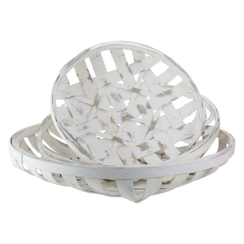Set of 3 White Circular Woven Baskets 24.5"