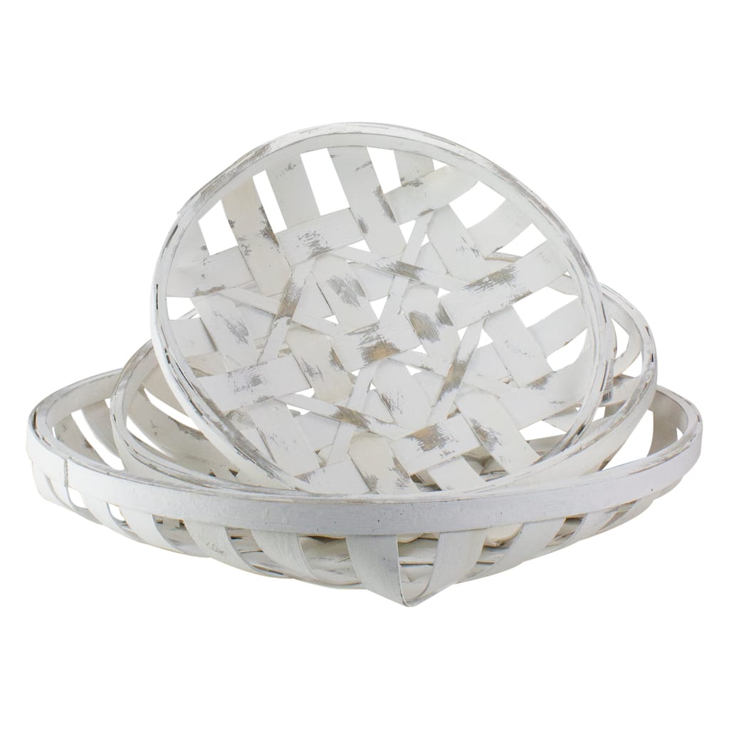 Set of 3 White Circular Woven Baskets 24.5"