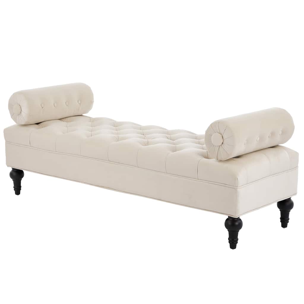 Modern Beige Bedroom Bench End of Bed Bench with 2 Detachable Pillows, Upholstered Footstool Indoor Bench Lounge Bench