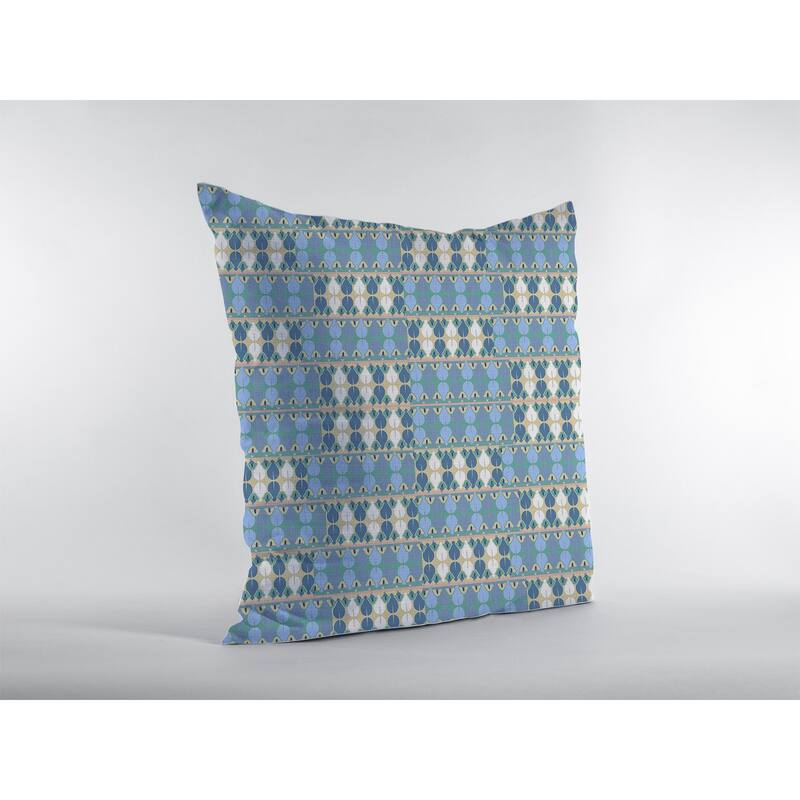 16" Blue Cream Spades Zippered Suede Throw Pillow
