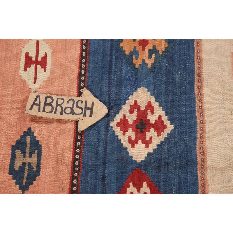 Striped Geometric Kilim Qashqai Persian Rug Hand-Woven Wool Carpet - 5'3"x 9'11"