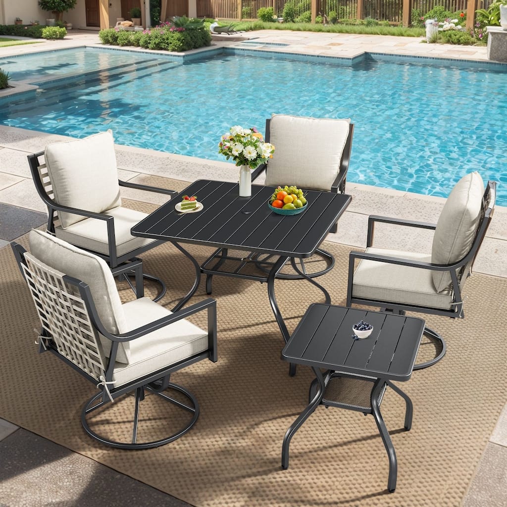 Outdoor Patio Glider Chairs Beige Cushion Set