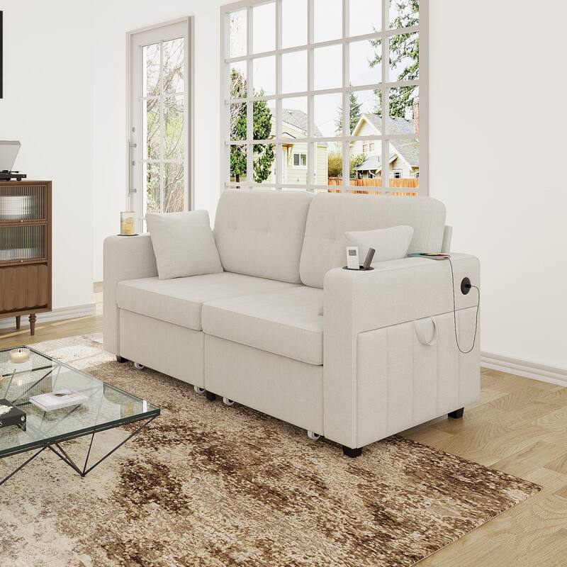 67.76" Chenille 3-Seater Sofa with USB Ports and Storage