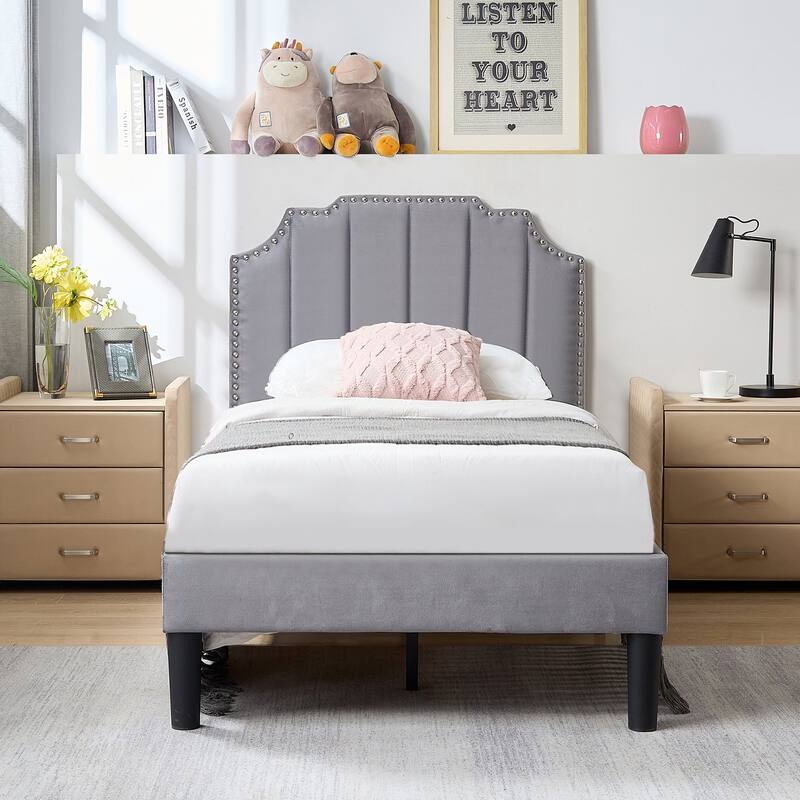 Bedroom Sets, 15 Style Options, 3-pieces Bedroom Set with Height Adjustable Upholstered Bed and Nightstands Set of 2-VECELO