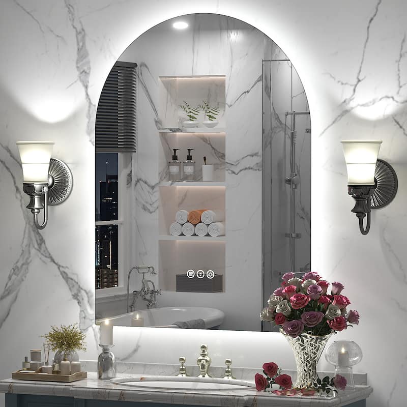 UL Certified Arched LED Anti-fog Tempered Glass Wall Bathroom Vanity Mirror - 40"x30" - Backlit