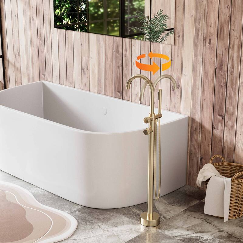Modland Luxury Floor-Mounted Thermostatic Bathtub Faucet Freestanding with Hand Shower