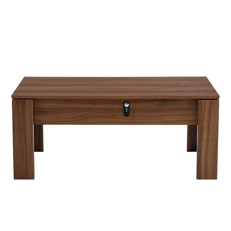 Modern Storage Coffee Table with Password Secure Lock and Hidden Push Pull Drawer for Firearms, Wine and Essentials