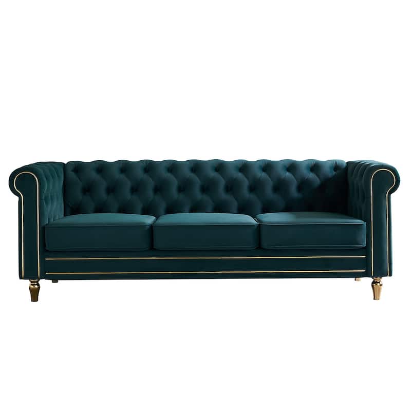 Chesterfield Velvet Sofa with Gold Strip Trim